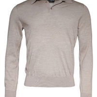 Dolce & Gabbana Beige Cashmere Knit Collared Pullover Sweater