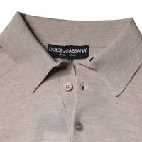 Dolce & Gabbana Beige Cashmere Knit Collared Pullover Sweater