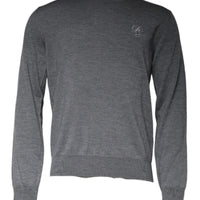 Dolce & Gabbana Dark Gray Wool Crew Neck Pullover Sweater