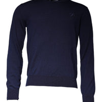 Dolce & Gabbana Dark Blue Wool Crew Neck Pullover Sweater