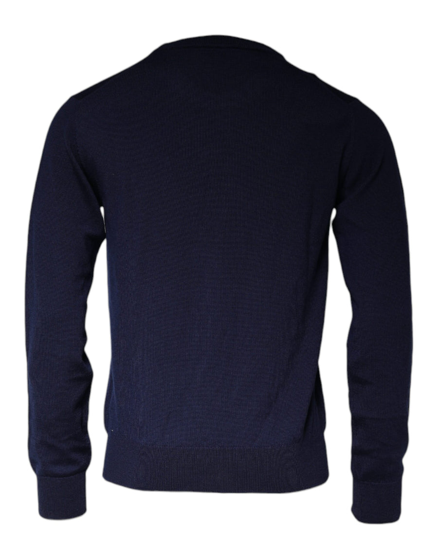 Dolce & Gabbana Dark Blue Wool Crew Neck Pullover Sweater