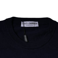 Dolce & Gabbana Dark Blue Wool Crew Neck Pullover Sweater