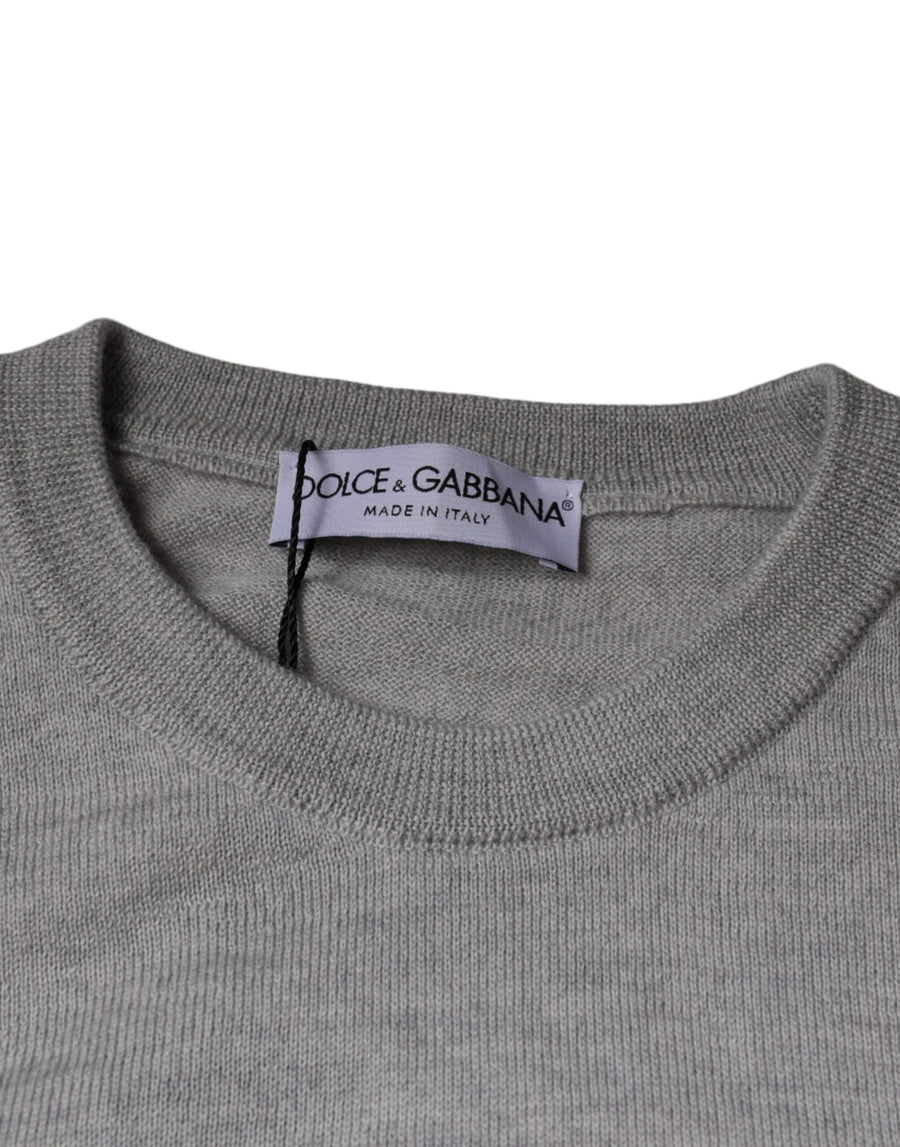 Dolce & Gabbana Light Gray Wool Crew Neck Pullover Sweater