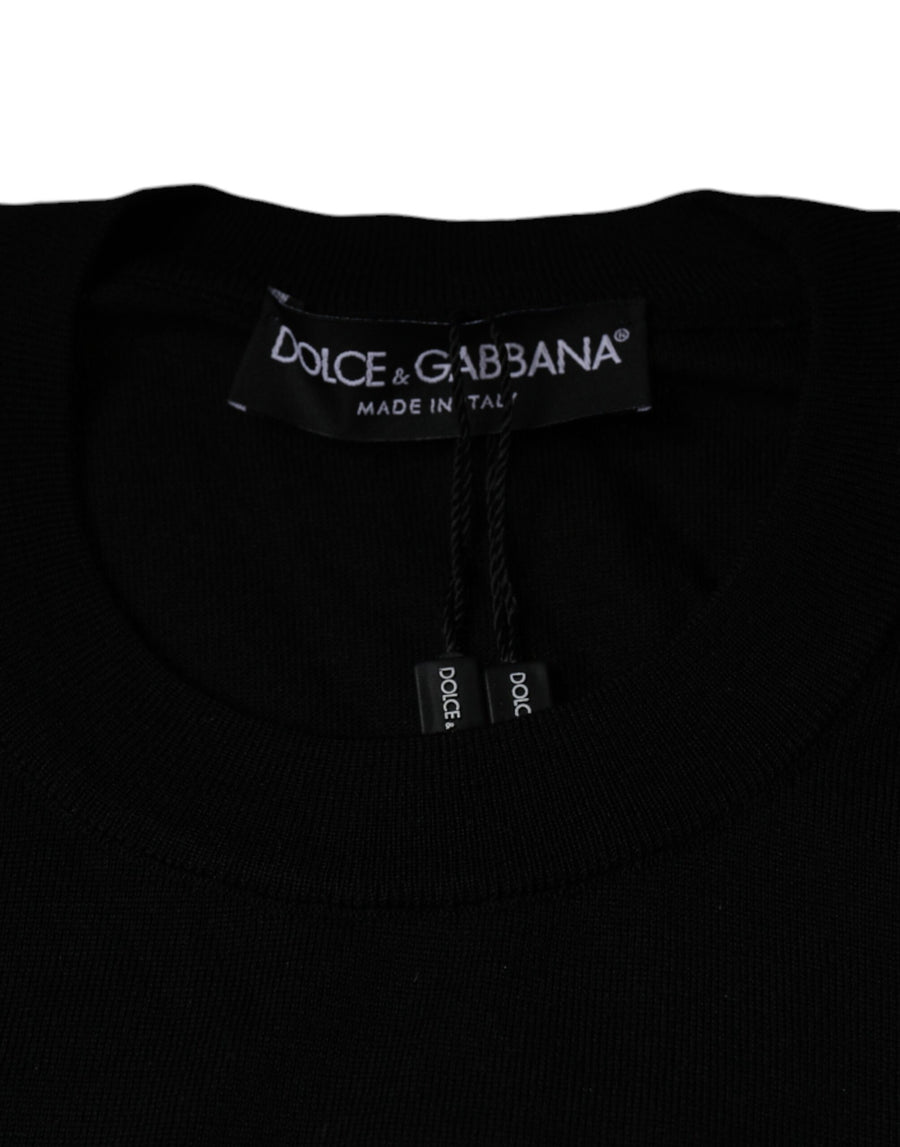 Dolce & Gabbana Black Crown Heart Crew Neck Pullover Sweater