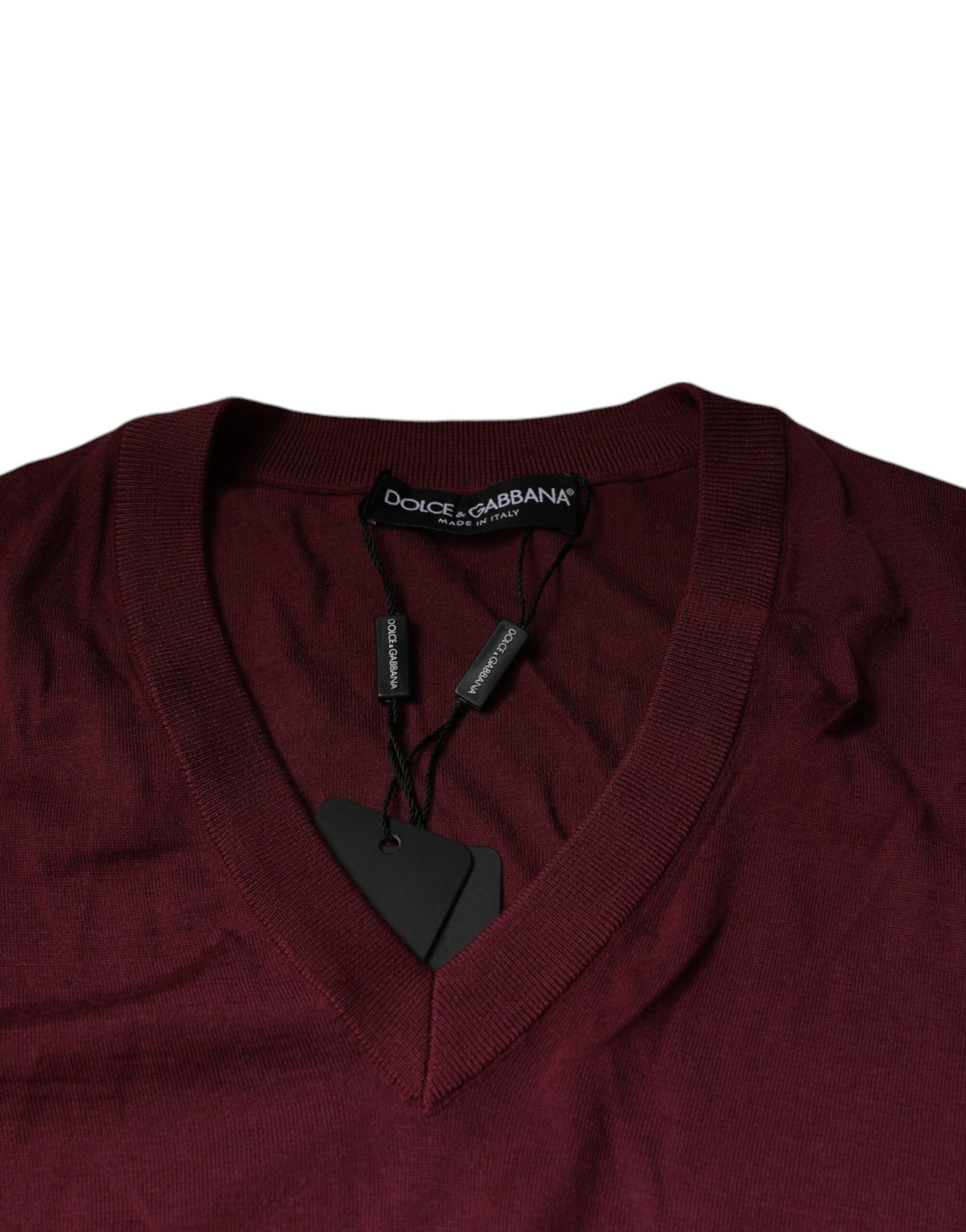 Dolce &amp; Gabbana Maroon Cashmere V-neck Men Pullover Sweater