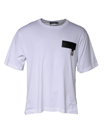 Dolce & Gabbana White Logo Patch Cotton Crew Neck T-shirt