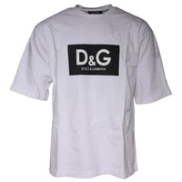 Dolce & Gabbana White Logo Print Cotton Crew Neck T-shirt