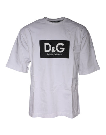 Dolce & Gabbana White Logo Print Cotton Crew Neck T-shirt