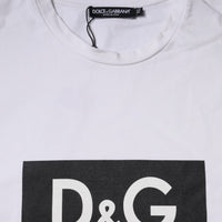 Dolce & Gabbana White Logo Print Cotton Crew Neck T-shirt