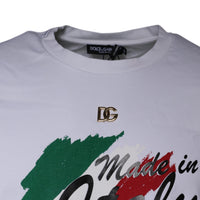 Dolce & Gabbana White Graphic Print Cotton Crew Neck T-shirt