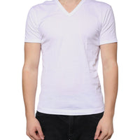 Dolce & Gabbana White Cotton V-neck Short Sleeves T-shirt