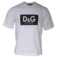 Dolce & Gabbana White Logo Print Cotton Crew Neck T-shirt