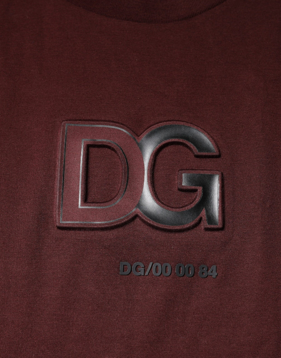 Dolce & Gabbana Maroon DG Logo Cotton Crew Neck T-shirt