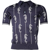 Dolce & Gabbana Dark Blue Sea Horse Collared Polo T-shirt