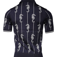 Dolce & Gabbana Dark Blue Sea Horse Collared Polo T-shirt