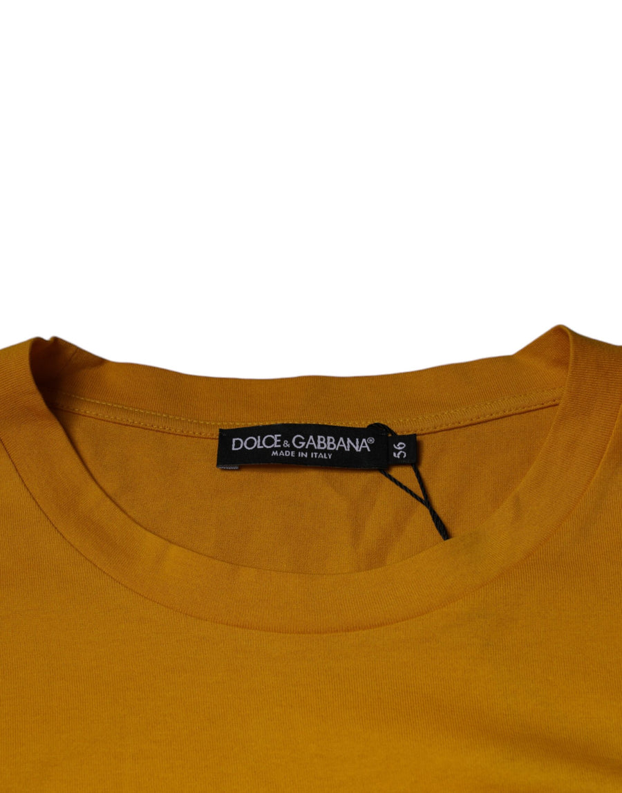 Dolce & Gabbana Mustard Embossed Logo Crew Neck T-shirt