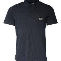 Dolce & Gabbana Dark Blue Logo Button Collared Polo T-shirt