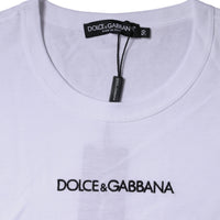 Dolce & Gabbana White Logo Print Cotton Crew Neck T-shirt