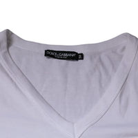 Dolce & Gabbana White Logo Cotton V-neck Short Sleeve T-shirt