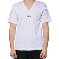 Dolce & Gabbana White Logo Cotton Vneck Short Sleeve T-shirt