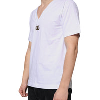 Dolce & Gabbana White Logo Cotton Vneck Short Sleeve T-shirt