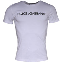 Dolce & Gabbana White Logo Print Cotton Crew Neck T-shirt