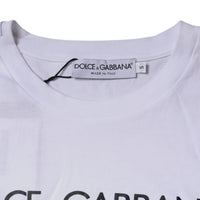 Dolce & Gabbana White Logo Print Cotton Crew Neck T-shirt