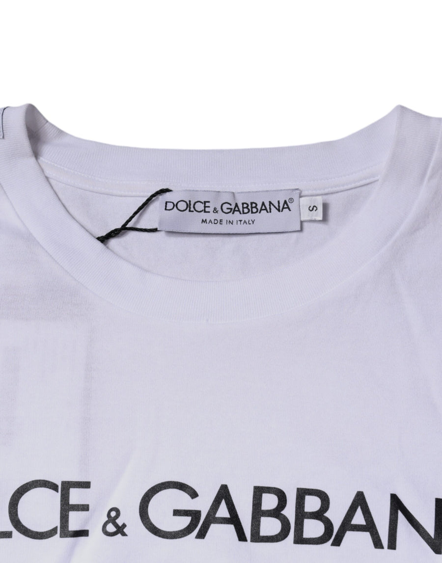 Dolce & Gabbana White Logo Print Cotton Crew Neck T-shirt