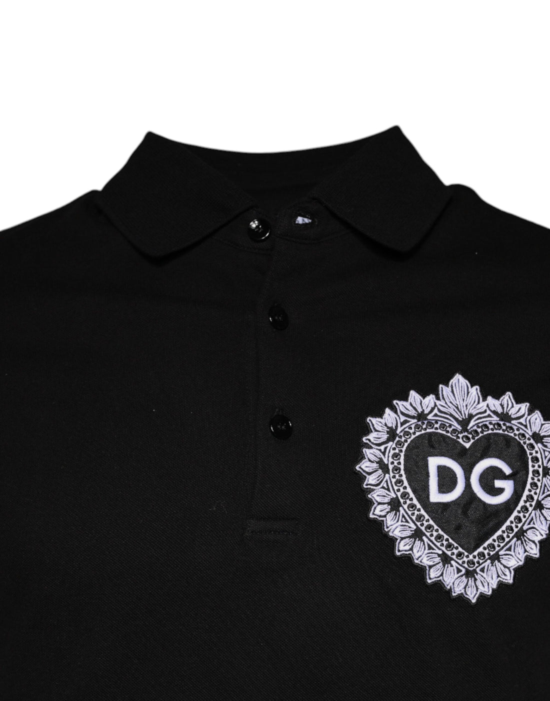 Dolce & Gabbana Black DG Heart Cotton Collared Polo T-shirt