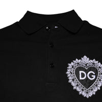 Dolce & Gabbana Black DG Heart Cotton Collared Polo T-shirt