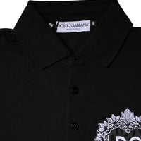 Dolce & Gabbana Black DG Heart Cotton Collared Polo T-shirt