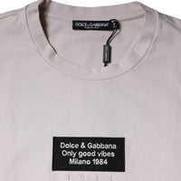 Dolce & Gabbana Beige Logo Cotton Blend Crew Neck T-shirt