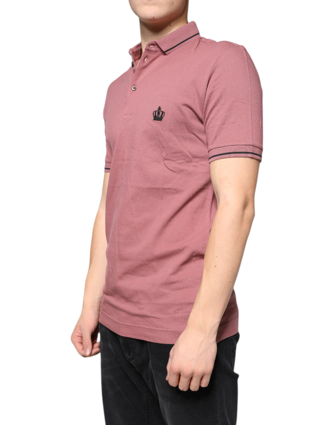 Dolce & Gabbana Pink Crown Embroidery Collared Polo T-shirt