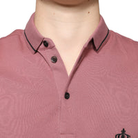 Dolce & Gabbana Pink Crown Embroidery Collared Polo T-shirt