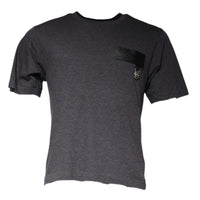 Dolce & Gabbana Gray Logo Patch Cotton Crew Neck T-shirt