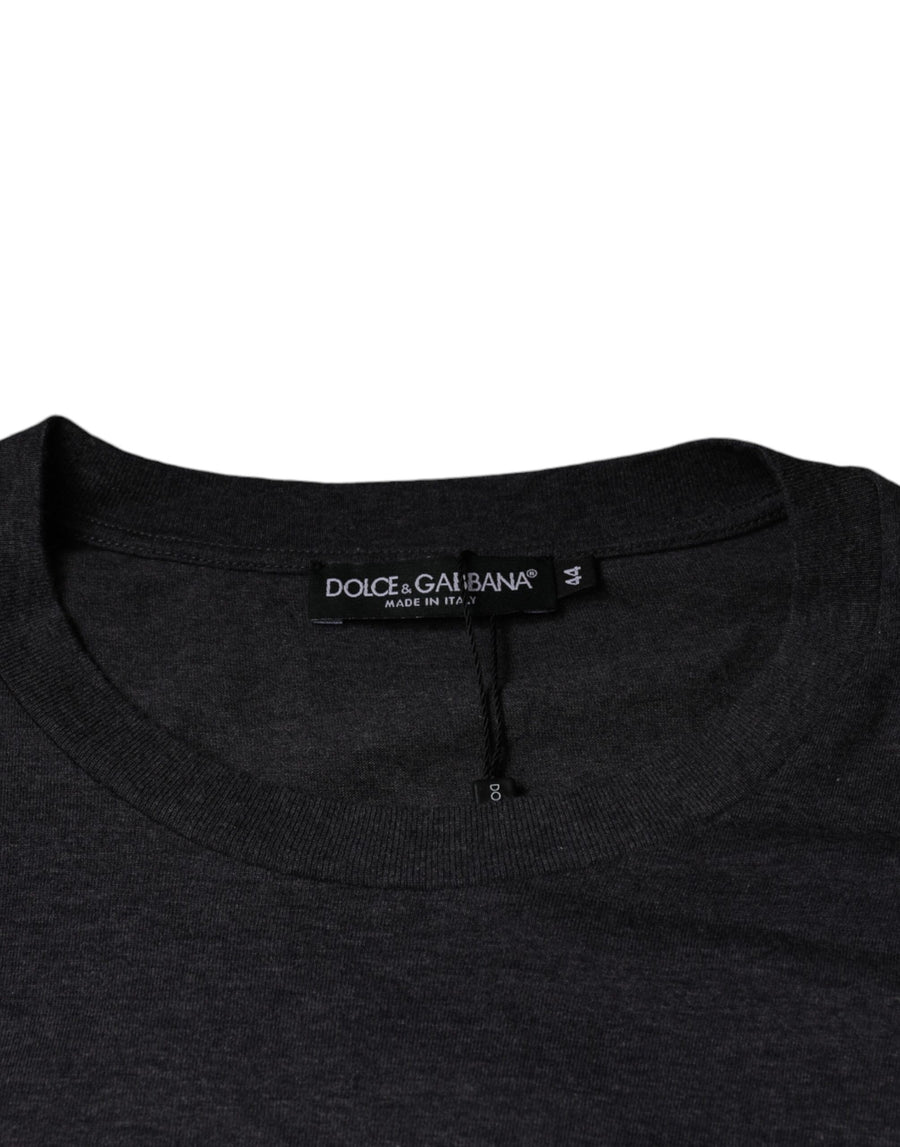 Dolce & Gabbana Gray Logo Patch Cotton Crew Neck T-shirt