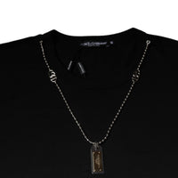 Dolce & Gabbana Black Cotton Necklace Embellished T-shirt