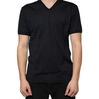 Dolce & Gabbana Black Logo Cotton Vneck Short Sleeve T-shirt