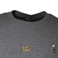 Dolce & Gabbana Gray Cotton Blend Embellished Tee T-shirt