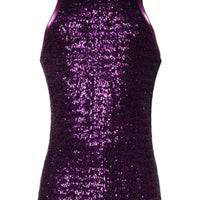 Dolce & Gabbana Purple Sequin Round Neck Sleeveless T-shirt