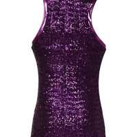 Dolce & Gabbana Purple Sequin Round Neck Sleeveless T-shirt