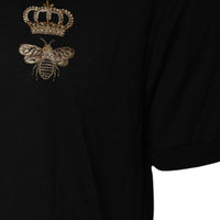 Dolce & Gabbana Black Bee Crown Cotton Crew Neck T-shirt