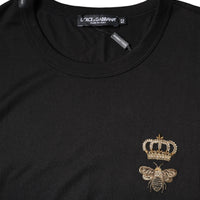 Dolce & Gabbana Black Bee Crown Cotton Crew Neck T-shirt