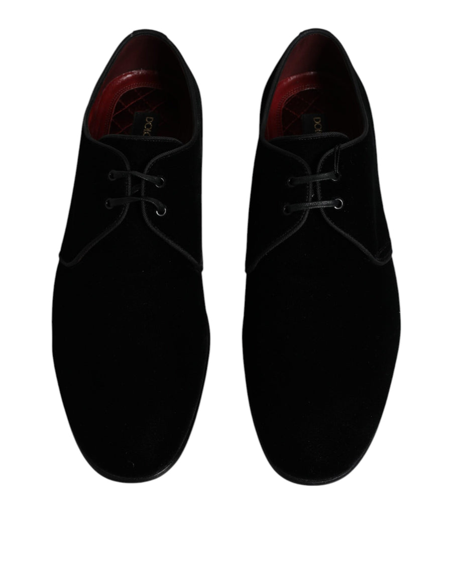 Dolce & Gabbana Black Velvet Leather Lace Up Men Derby Shoes