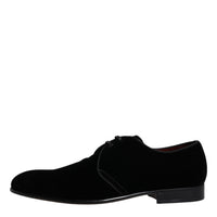 Dolce & Gabbana Black Velvet Leather Lace Up Men Derby Shoes