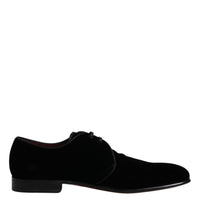 Dolce & Gabbana Black Velvet Leather Lace Up Men Derby Shoes