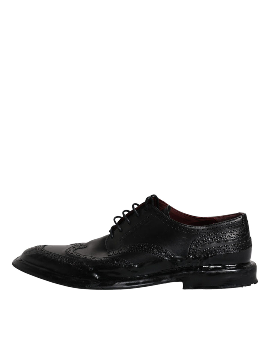 Dolce & Gabbana Black Leather Derby Wingtip Formal Shoes