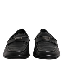 Dolce & Gabbana Black Leather Logo Slip On Men Loafers Shoes