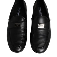 Dolce & Gabbana Black Leather Logo Slip On Men Loafers Shoes