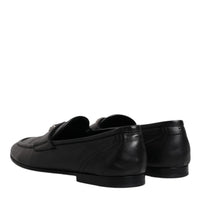 Dolce & Gabbana Black Leather Logo Slip On Men Loafers Shoes